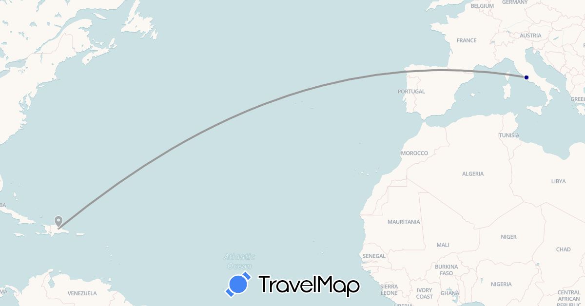TravelMap itinerary: driving, plane in Dominican Republic, Italy, Vatican City (Europe, North America)